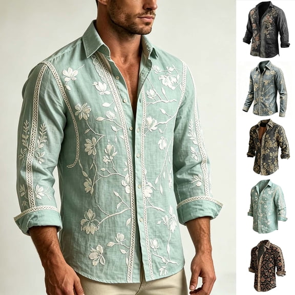 Vetsdori Mens Summer Collar Shirts Long Sleeve Button down Work, Big and Tall Breathable Casual Stylish Graphic Tops for Men