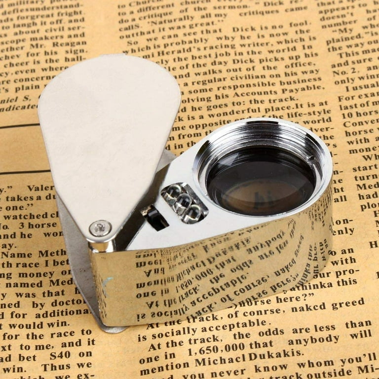40X LED Jewelry Loop Magnifier Folding Magnifying Glass Loupe with Box  Jeweler Eye Loupe for House Living and Offices Appraisal Tool 