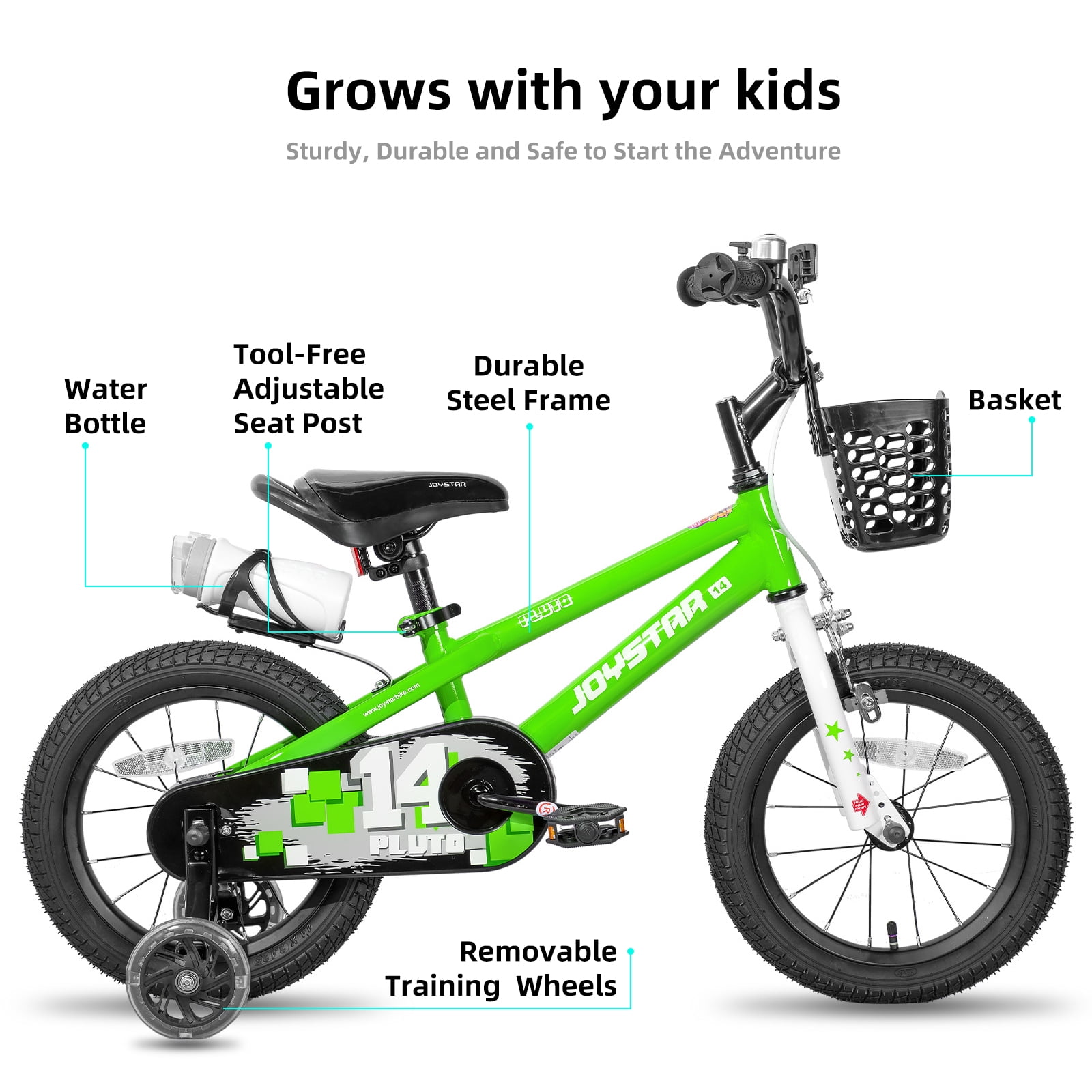 JOYSTAR Pluto Kids Bike with Training Wheels for 12 inch Bike, Green