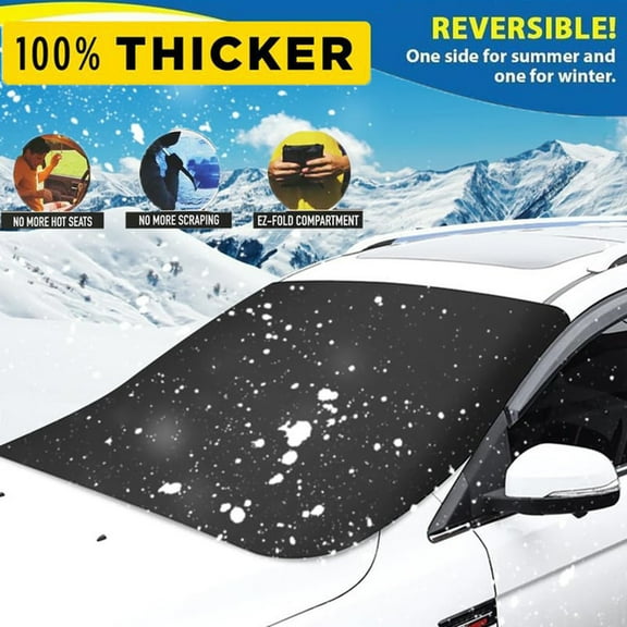 Magnetic Thermal Insulated Winter Snow Windshield Cover with Frostproof Reflective Silver Fabric for All-Weather Outdoor Car Protection