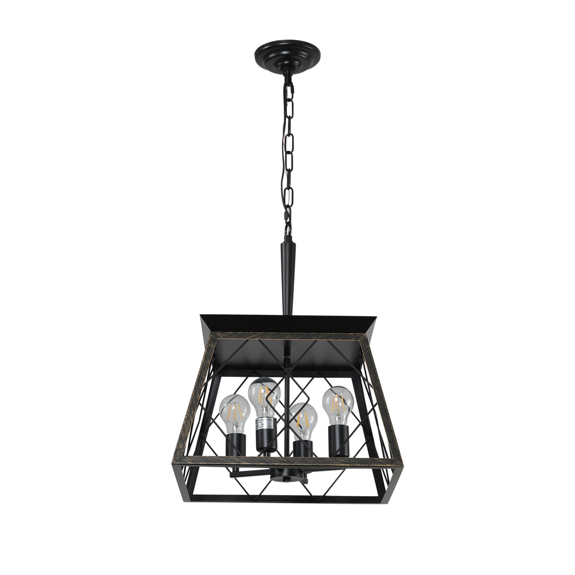 Jopath 16" Industrial 4-Light Pendant Chandelier, Modern Metal Cage Design, Adjustable Hanging Light for Dining Room, Kitchen, Living Room Black+Gold (No Bulbs)