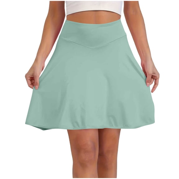 YUGYXL Knee Length Skorts for Woman High Waisted Women's Tennis Golf Skirts Long Athletic Skirt with Shorts Green L