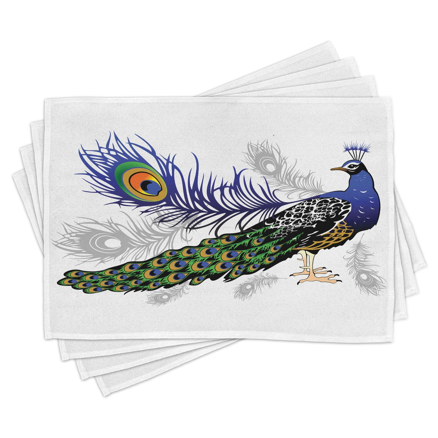 Peacock Placemats Set of 4 Male Peacock Feathers Springtime Wilderness