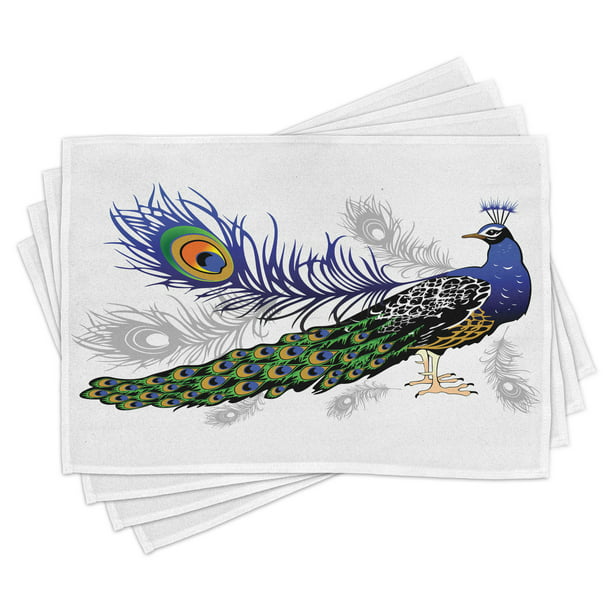 Peacock Placemats Set of 4 Male Peacock Feathers Springtime Wilderness ...