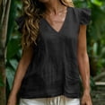 thumbnail image 2 of Aboser Womens Cotton Linen Tank Tops Y2k Flutter Sleeve Shirts Summer Casual V Neck T Shirt Solid Color Sleeveless Tanks Loose Fits Beach Vacation Tshirts, 2 of 9