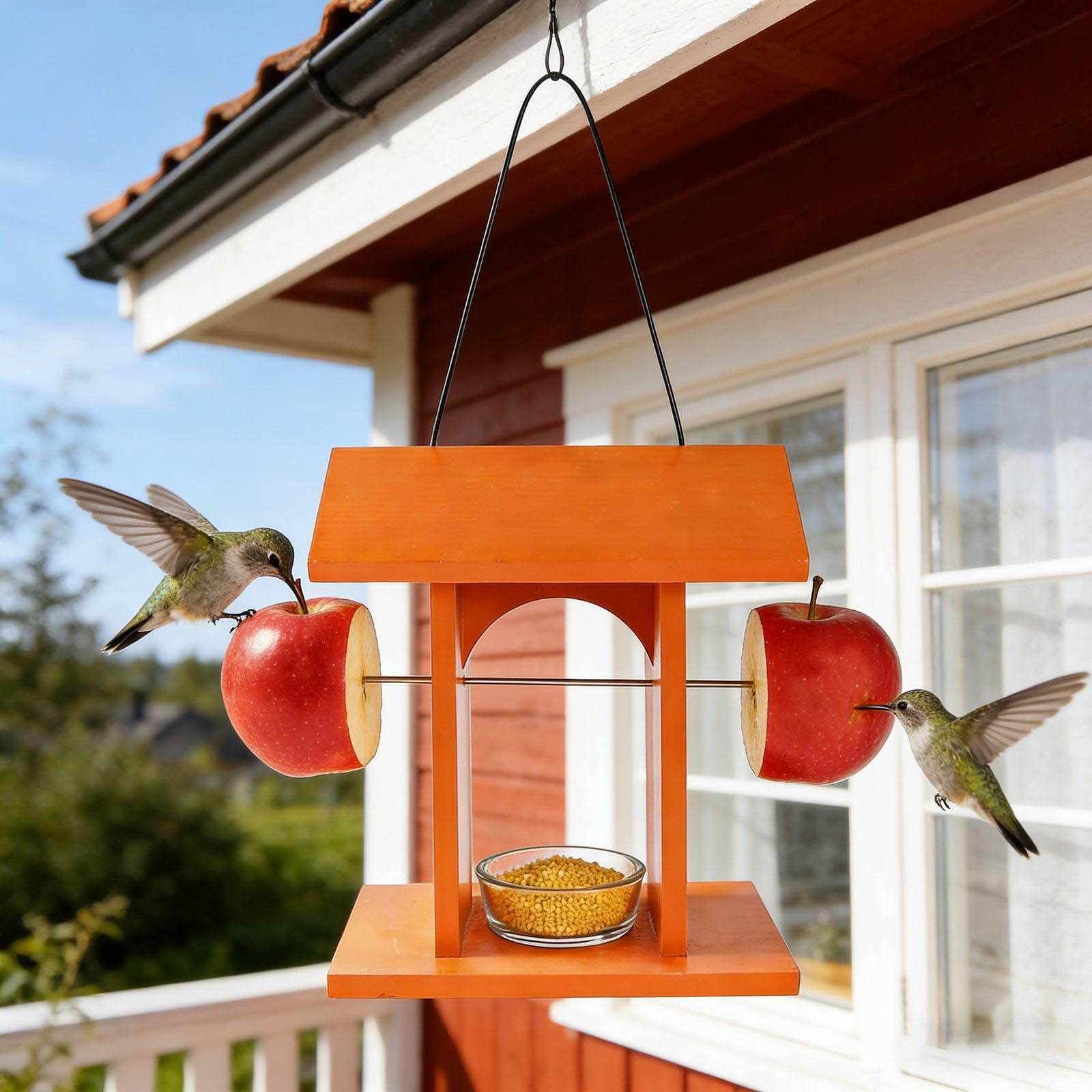 Bird Feeder & Bluebird Feeder Hanging Wooden House, Rustic Outdoor Wooden Bird Feeder for Small Songbirds, Finch & Mealworms