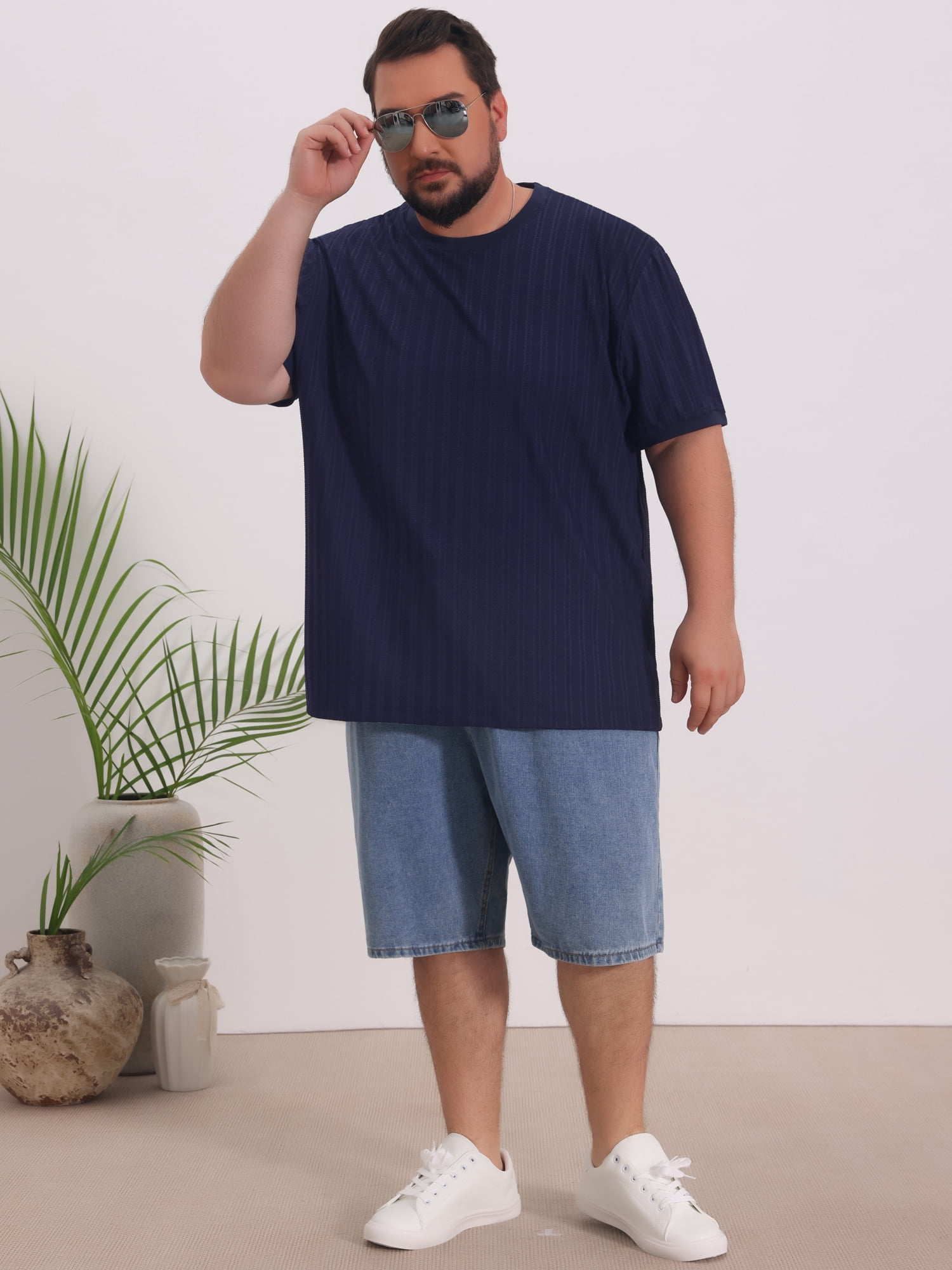 DARING DIVA Men's Big Tall Mesh Breathable Crew Neck Short Sleeve T-Shirts 4XL Navy Blue