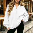 thumbnail image 3 of Full Zip Up Sweatshirt Women No Hood Oversized Loose Casual Long Sleeve V Neck Jacket Fall Winter Sweatshirt White XXL, 3 of 8