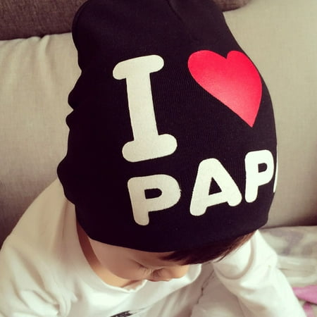 HURRISE Cotton Knitted Baby Hats I LOVE PAPA for Toddler Beanie Caps Love Black