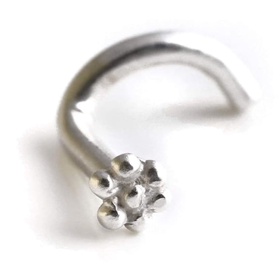 Tragus Earring | Sterling Silver Indian Flower Screw Shape Ear Piercing, Fits Tragus, Helix, Conch, 16 Gauge, Handmade Body Jewelry