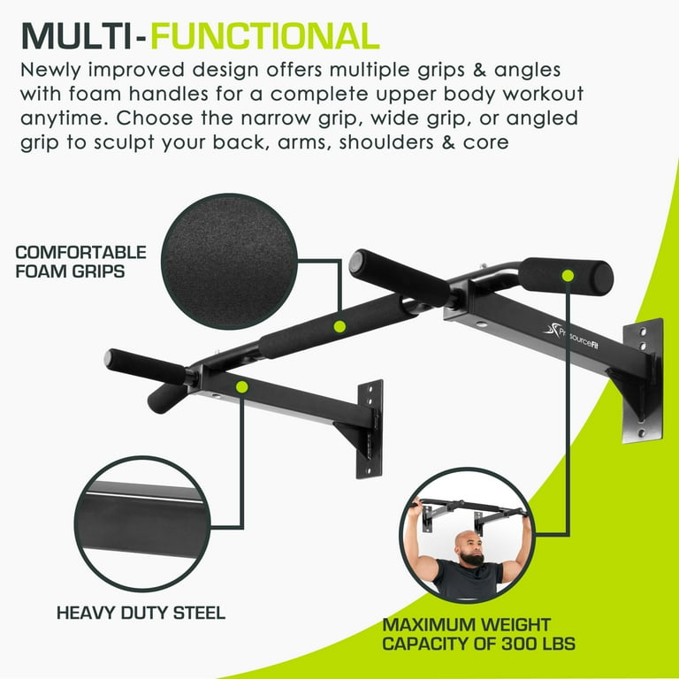 ProsourceFit Wall Mounted Pull Up Chin Up Bar Heavy Duty 300 lb. Capacity