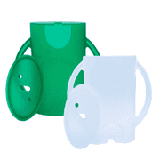 Squeeze Proof Flipping Holder DELUXE with lid 2-Pack for Food Pouches & Juice Boxes (Green & White) - Multipurpose Design with Cover - Prevent Messes & Support Self-Feeding - Handles