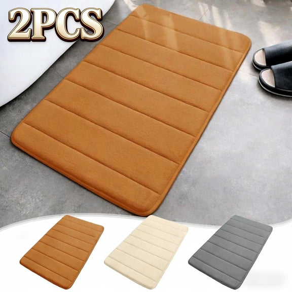 2PCS Memory Foam Bath Mat 17x24in, Super Soft Absorbent Bathroom Rug Non Slip, Quick Dry, Machine Washable Bath Mats for Bathroom Floor, Tub and Shower, Home Decor Accessories, Beige