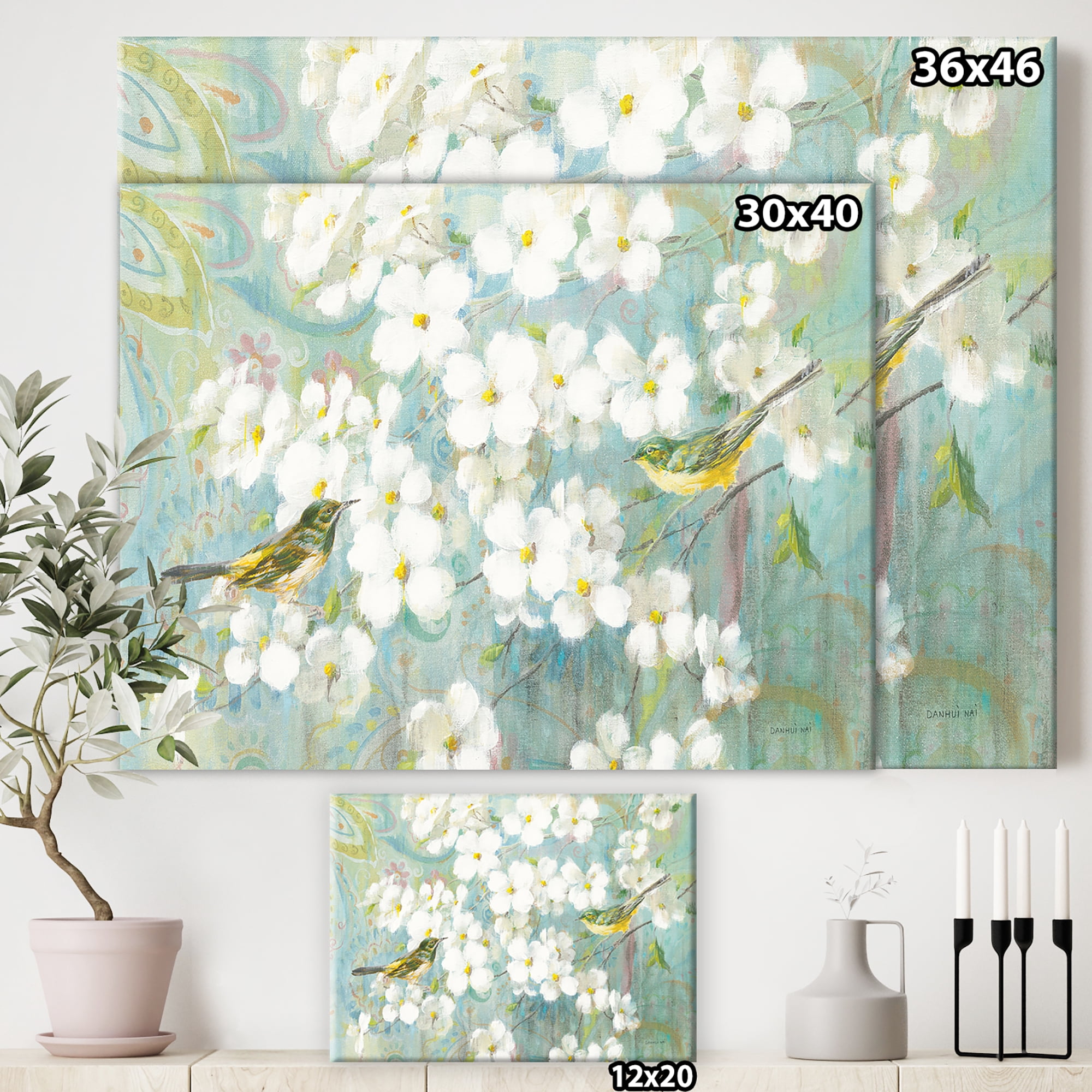 Designart 'Birds on Blossom' Traditional gallery-wrapped Canvas