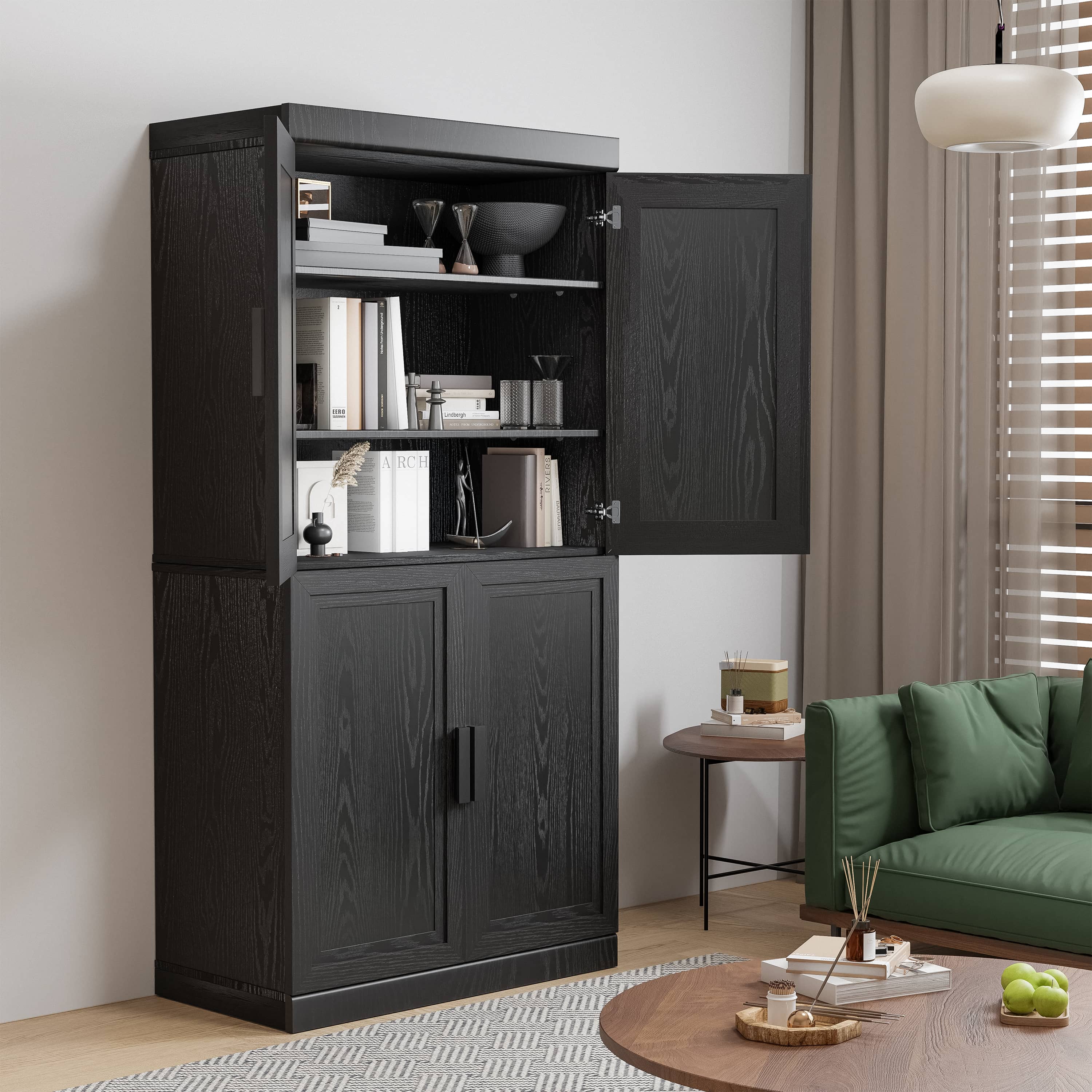 MAYEERTY 31"x31"x16" Storage Cabinet Wood Accent Cabinet for Living Room, Black