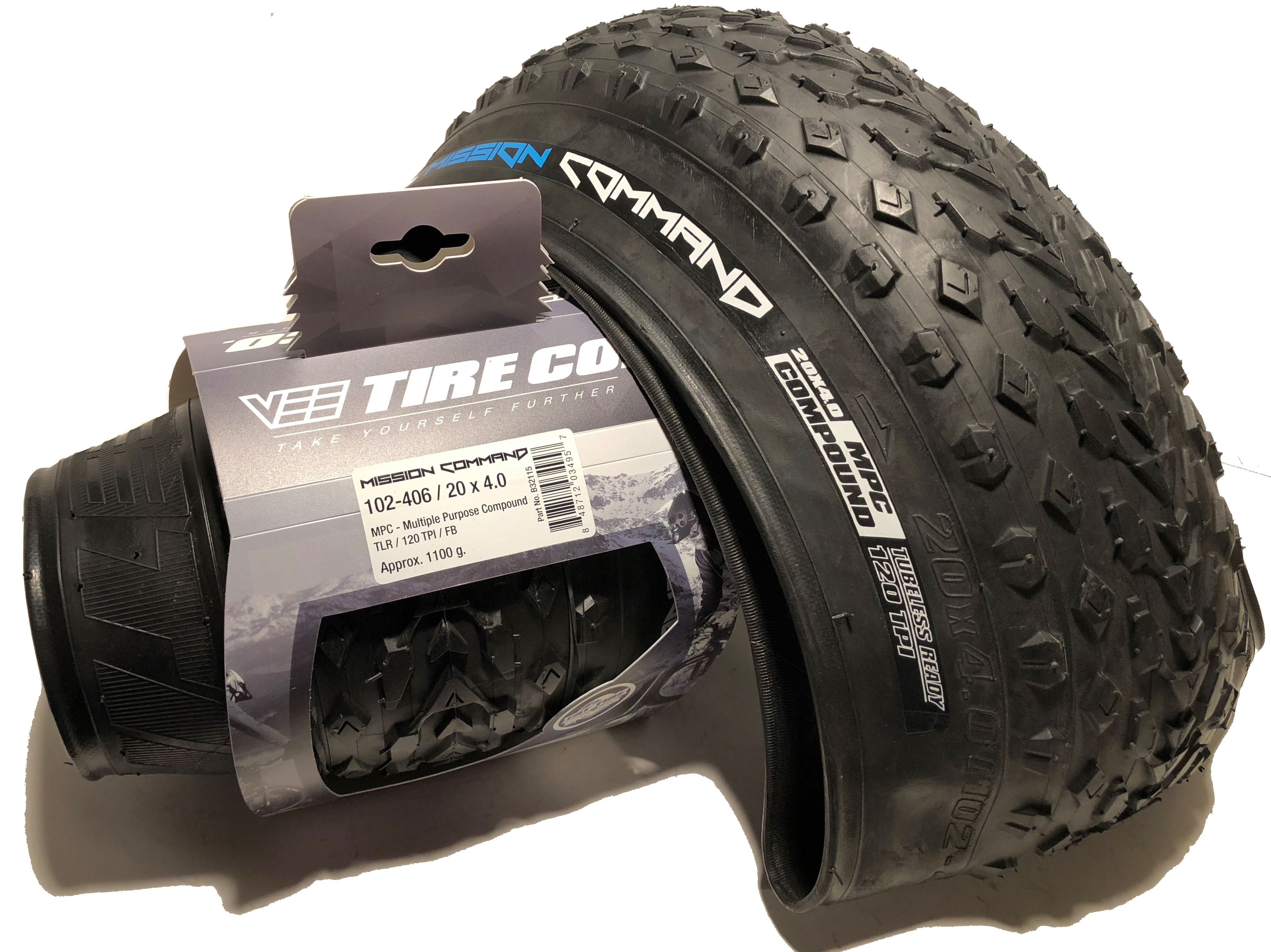 Vee Tire 20x4.0 Mission Command Tubeless Ready TLR Fat Bike Folding 1 or 2 Tyres 