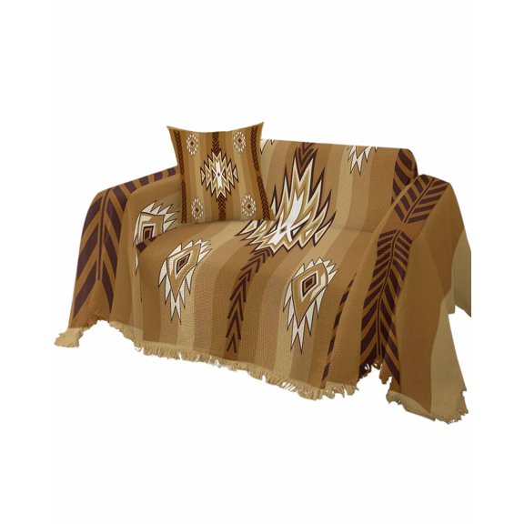 Brown Aztec Sofa Couch Covers for Dog,Washable Sectional Couch Slipcoverfor Loveseat with Tassels,Southwest Geometric Antique Oriental Farmhouse Mexican Non Slip Sofa Throw Cover Blanket L 71x102