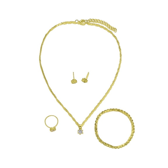 HUANLEDASH 1 Set Women Jewelry Set Earrings Bracelet Necklace Ring Rhinestone Adjustable Ring Stainless Colorfast Lightweight Lady Birthday Gift Mother Present