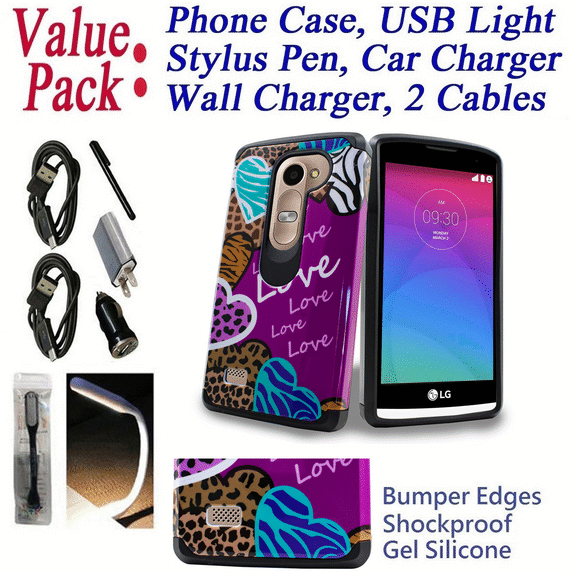 ~Value Pack~ for 4.5" LG Power / LG Destiny Case Phone Case Shock Proof Edges Hybrid Hard Back Bumper Slim Cover Love Hearts