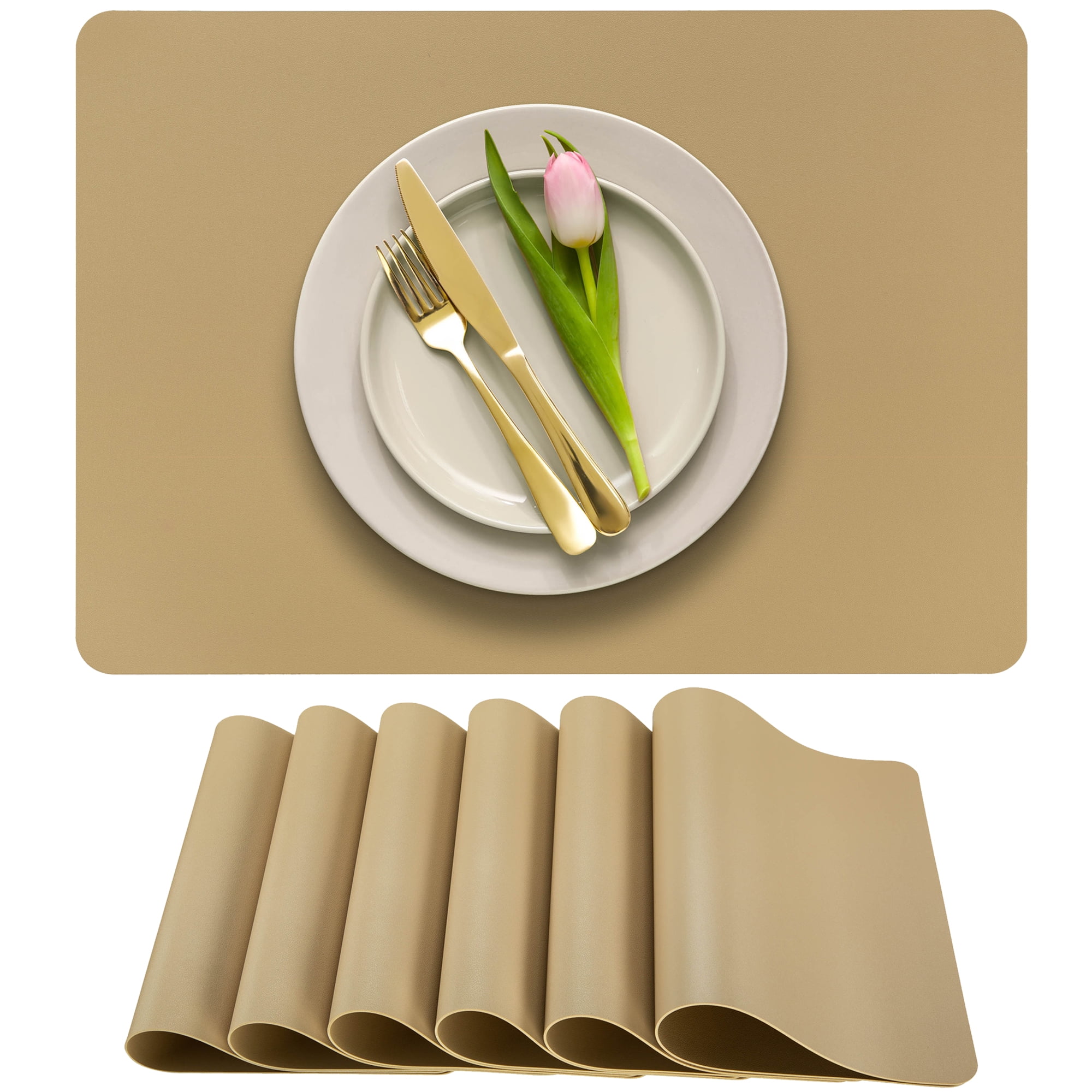 More Décor Faux Leather Placemats for Dining and Kitchen Table Stain