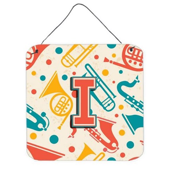 Carolines Treasures CJ2001-IDS66 Letter I Retro Teal Orange Musical Instruments Initial Wall and Door Hanging Prints