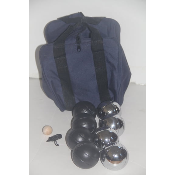 73mm Metal Bocce/Petanque Set with 4 Black and 4 Silver Balls and Heavy Duty Blue Nylon Bag - Single