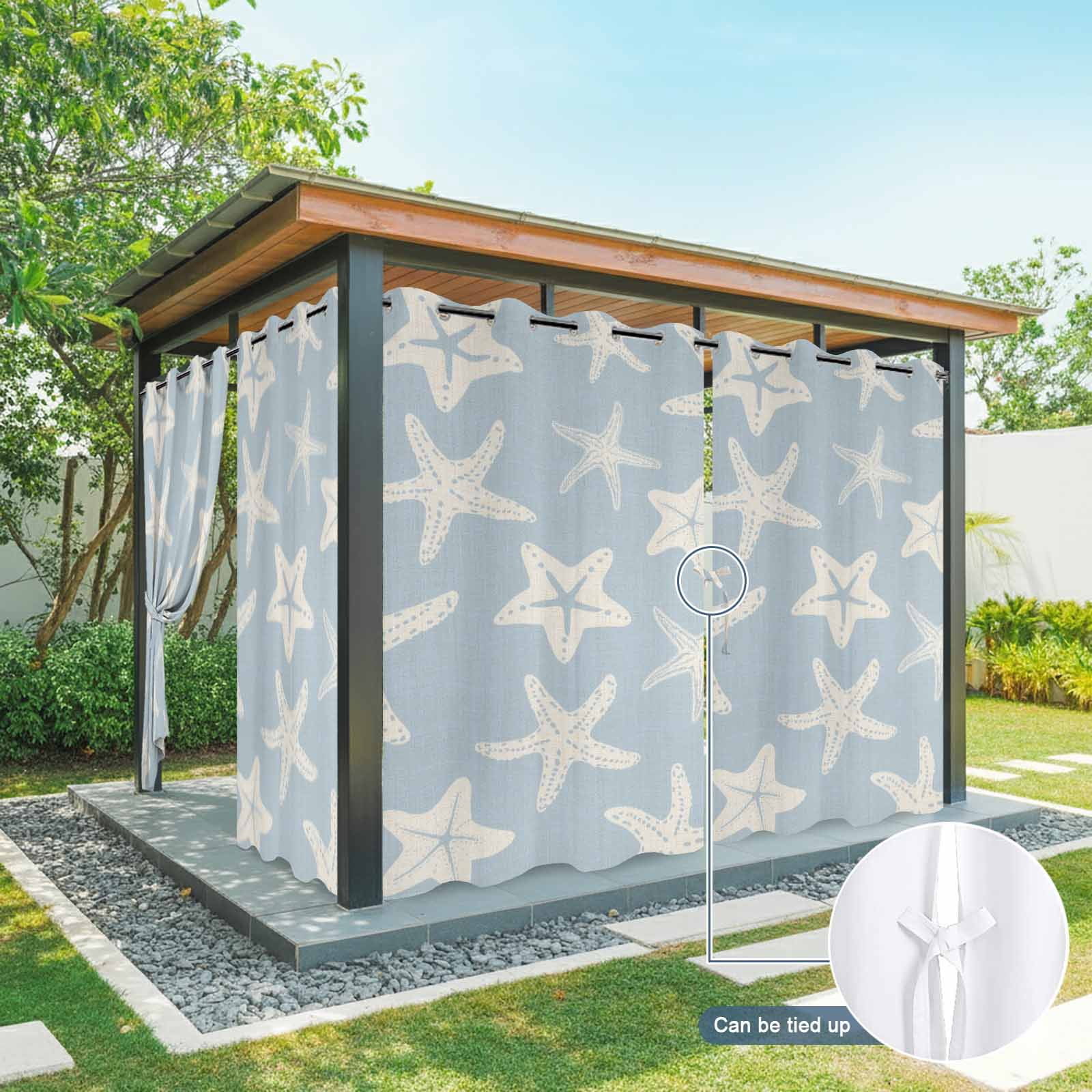 Starfish Outdoor Curtains for Patio, Summer Beach Nautical Ocean Sea Star Marine Life Light Blue Sunshade Privacy Drapes Grommet Waterproof Outside Curtains for Porch Balcony 54"x 108", 1 Panel