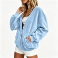 thumbnail image 5 of Stralyhd Lazy Day Velour Open Front Button Jacket Women Oversized Sweatshirt Relax Home Tops Fashion Autumn Night Outwear with Side Pockets Sky Blue S, 5 of 5
