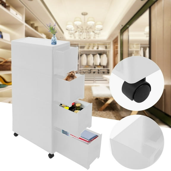 4 Tiers Narrow Slim Rolling Cart Organizer Container Storage Cabinet with Wheels for Bedroom