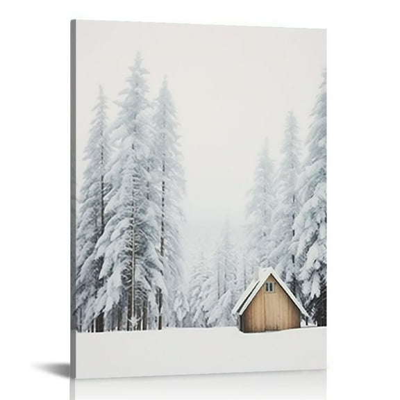 ONETECH Winter Snowy Forest Prints Snow Covered Pine Trees Prints Posters Wall Art Canvas Painting for Artwork Bedroom Home Christmas Decor with Inner Frame 16x20\