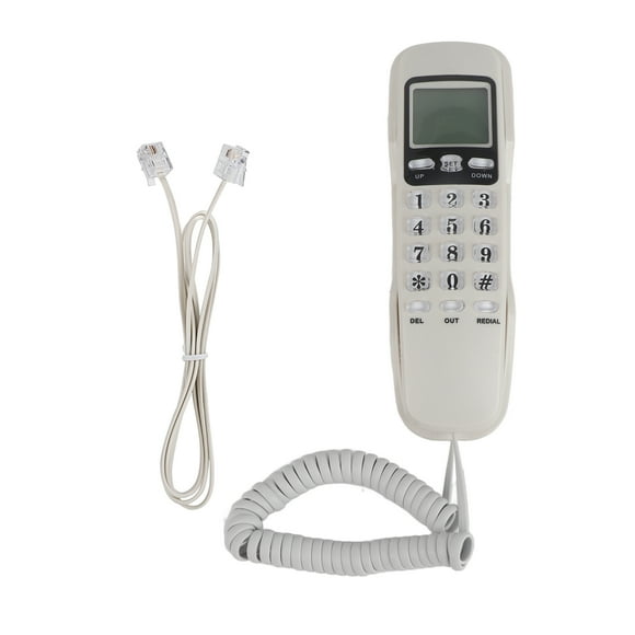 KX-T888CID Teléfono con pantalla LCD blanca en inglés, miniteléfono fijo de pared con sistema de identificación de llamadas dual