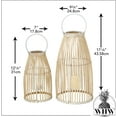 thumbnail image 5 of Key West Bamboo Hurricane Lanterns, Set of 2, White Metal Frame, Loop Handle, Floating Insert, 17.25, and 12.25 inches, Modern Tropical Design, 5 of 9