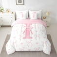 thumbnail image 2 of Erosebridal Ensemble de Lit Nœud Rose pour Filles Taille Complète, Initiale I Lettre, Décor Mignon, Réversible 7 Pcs, 2 of 5