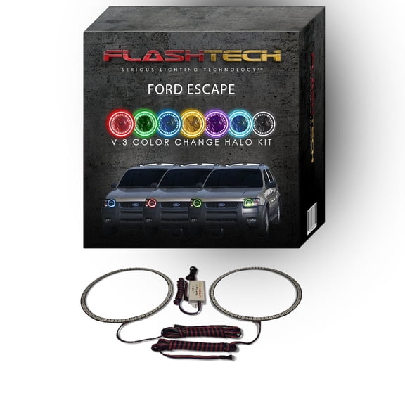 Flashtech RGB Multi Color Changing LED Halo Ring kit for 2001-2004 Ford Escape Headlights