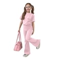 thumbnail image 2 of BVWKPCV Girls Clothes Tween Girl Outfits Trendy Short-Sleeve Top + Flared Pants Size 8-13 Years Old Pink 11-12Y, 2 of 7