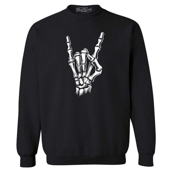 Shop4Ever Men's Skeleton Rock N' Roll Hand Sign Crewneck Sweatshirt XX-Large Black
