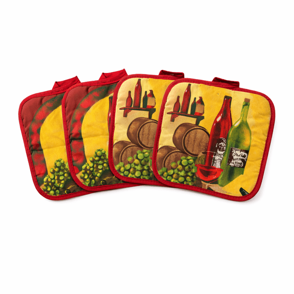 Wine Pot Holders Set of 4 Cotton 7x7 Inch Heat Resistant Kitchen Hot Pads