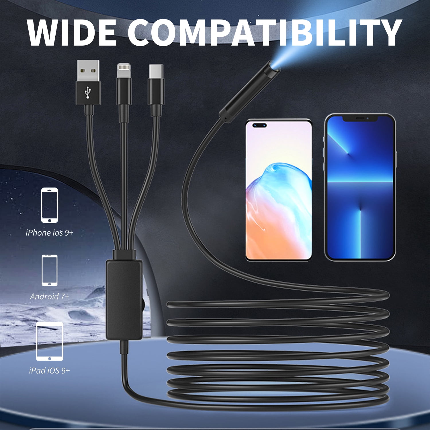 Quanmin Endoscope Camera with Light, 1080P HD Borescope Tools with 9.84ft Semi-Rigid Snake Camera, 8.0mm IP67 Waterproof Inspection Camera for iOS and Android
