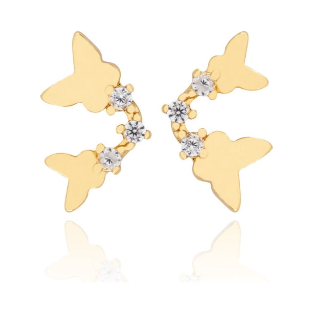Arete broquel dorado mujer CYRA de dos mariposas circonia