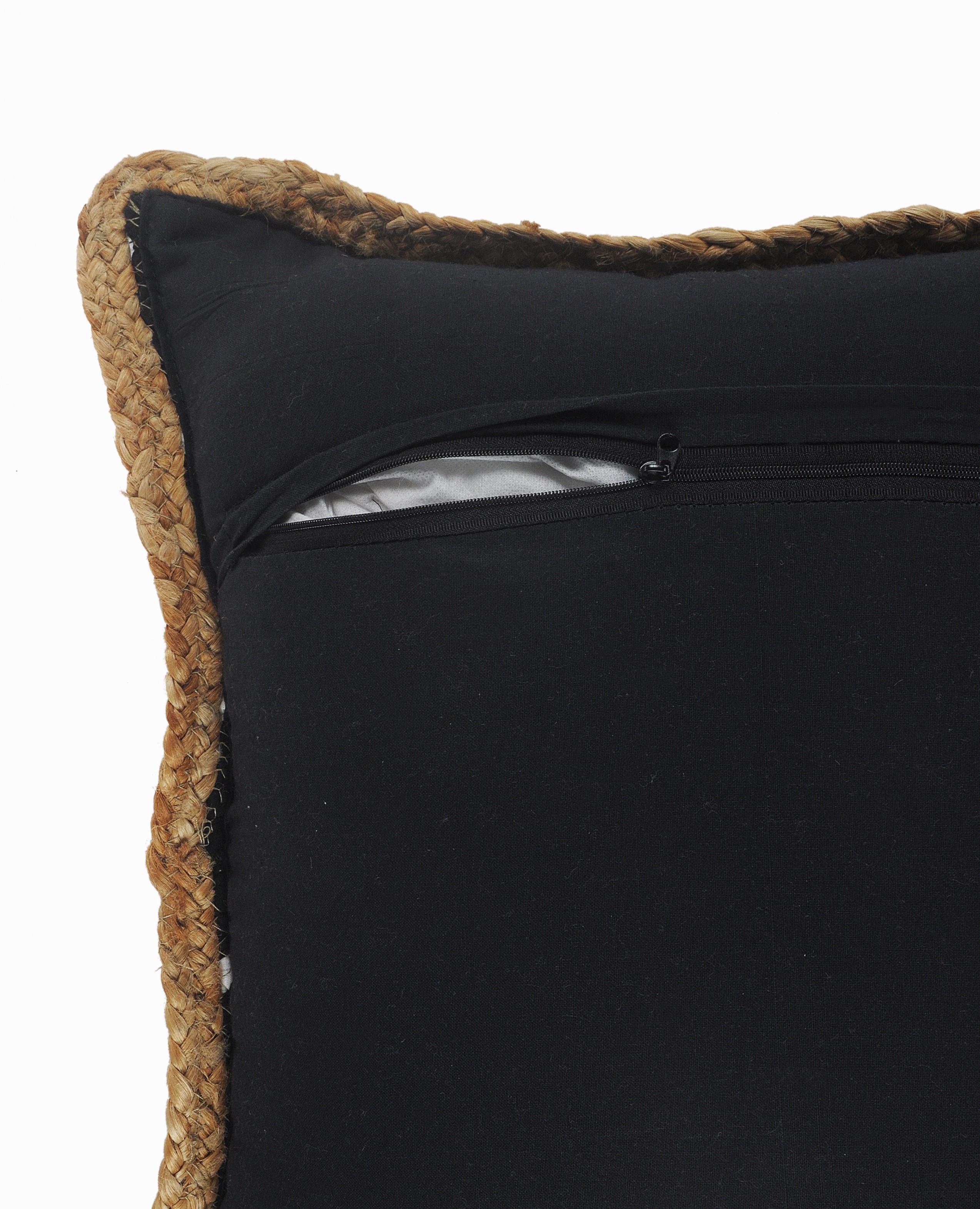 LR Home Ringo Set of 2 Black/White 18" x 18" Jute Bordered Striped Cotton Blend Adult Decorative Throw Pillow Set