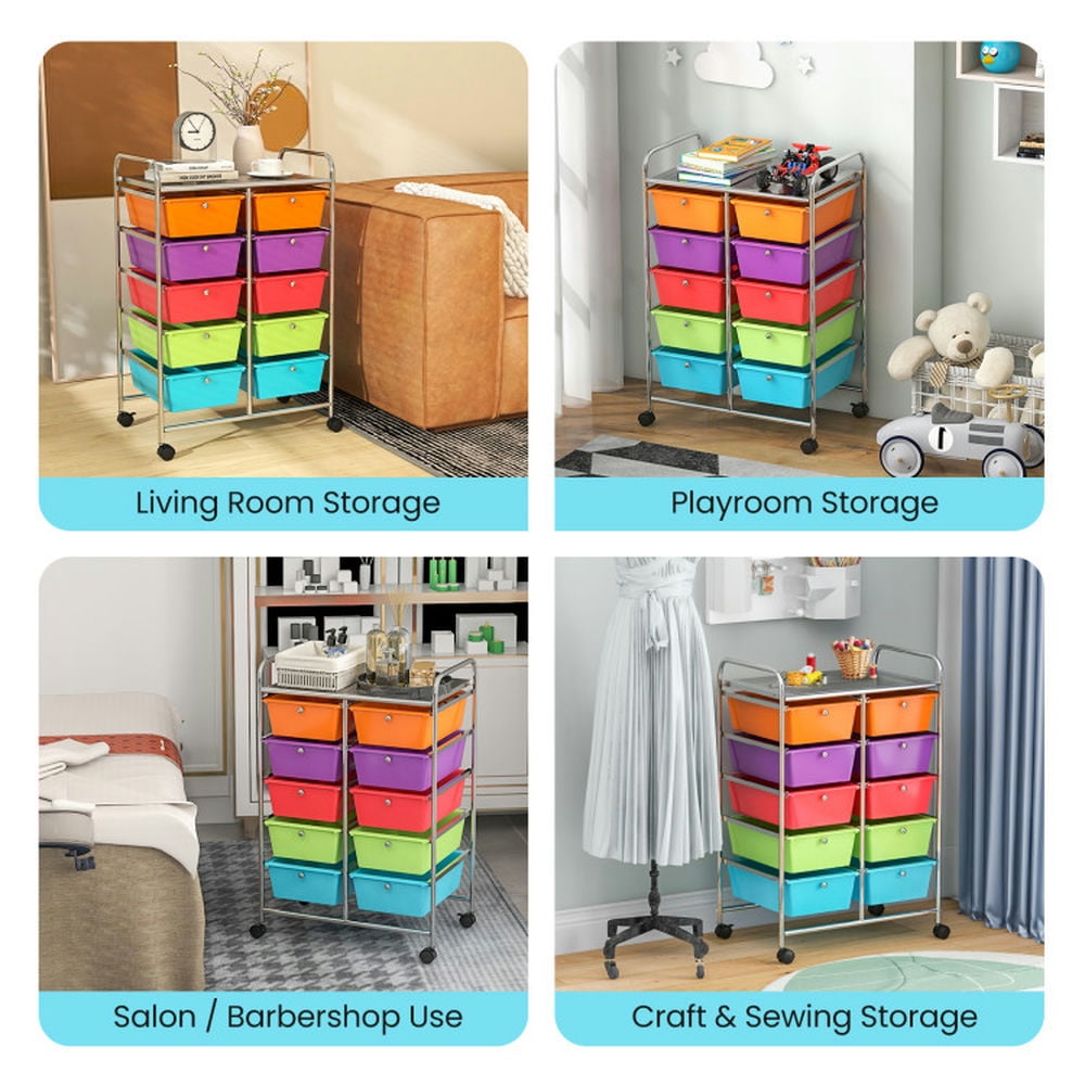Demi Bonn 10-Drawer Rolling Storage Cart Multi-Use Storage Bin Organizer Rolling with 4 Universal Casters, Deep Multicolor