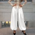 thumbnail image 2 of Outfmvch Women Summer Vacation Lantern Pants High Waisted Front Pleats Baggy Wide Leg Elastic Ankle Cuffs Wrinkle Free Hidden Pockets Dressy Office Evening Casual Daily Outfits White L, 2 of 4