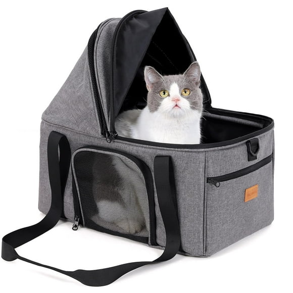 BurgeonNest Top-Expandable Large Cat Carrier, Soft Sided Pet Bag Carrier for Large Cat 15 lbs, Upgrade Small Dog Car Seat, Collapsible Puppy Travel Bag with Semi-Open Mode Canopy, Easy