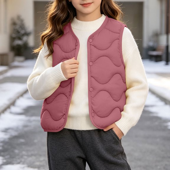 Toddler Girls Quilted Vest Outwear Warm Lightweight Button Up Casual Kids Fall Winter Clothes Pink 6 T
