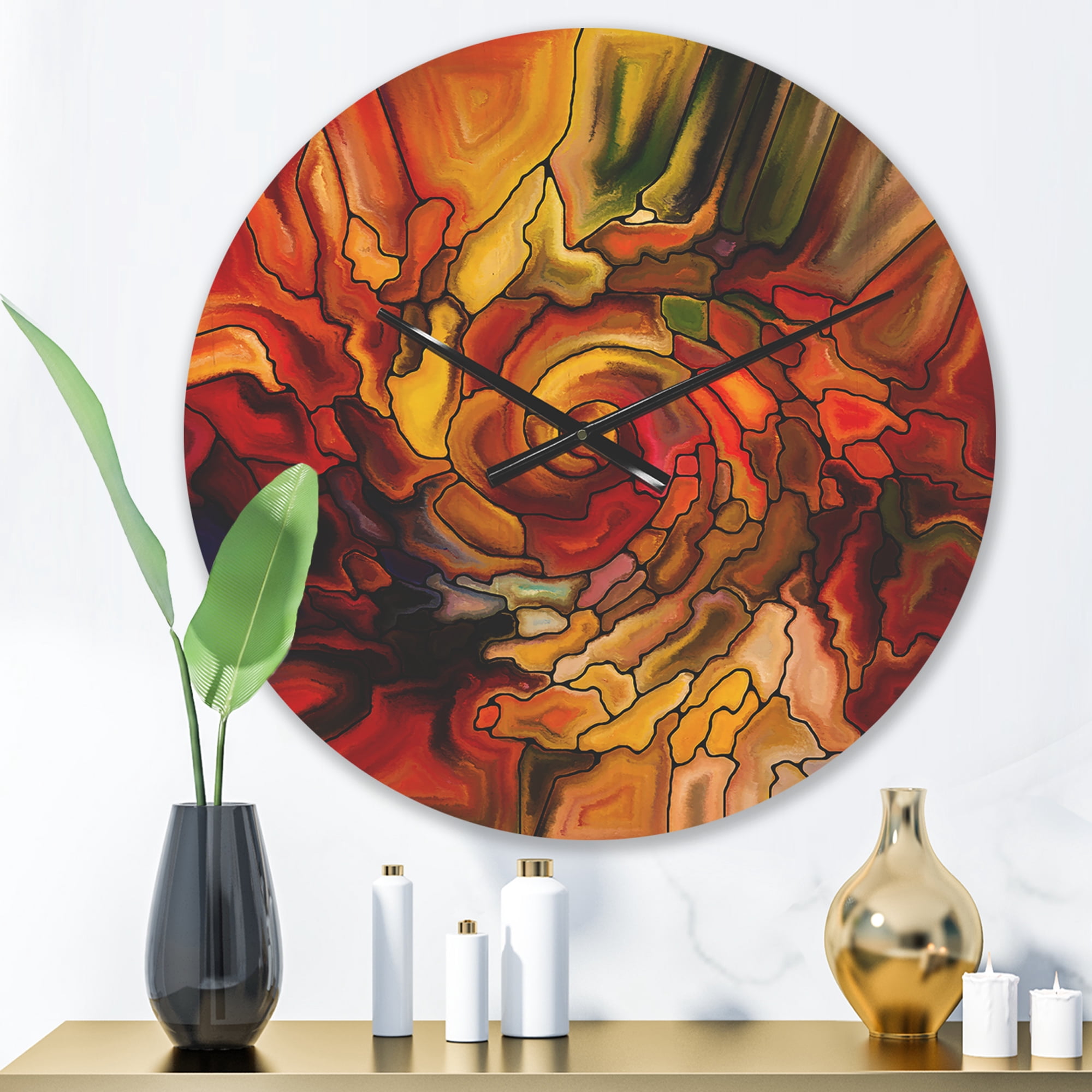 Designart 'Illusions of Rainbow Stained Glass ' Modern Wood Wall Clock