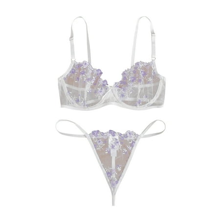 

Csengfiy Sexy G-string Flowers Embroidery Bralette Underwear Bra Bustier Lingerie Thong