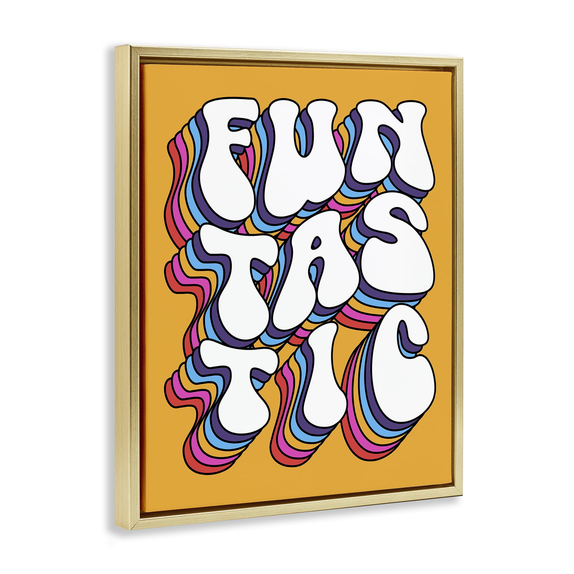 Stupell Industries Funtastic Groovy Typography Text & Numbers Painting Gold Floater Framed Canvas Art Print Wall Art, 17 x 21
