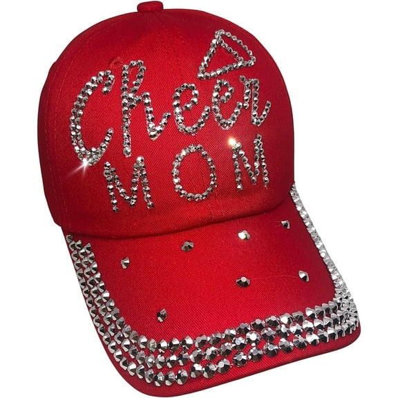 Popfizzy Cheer Mom Hat for Women, Rhinestone Cheer Mom Gifts, Bling Cheer Accessories, Cheer Clothes, Cool Cheer Gifts