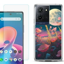 For TCL K32 5G Protective Shockproof Phone Case with Tempered Glass Screen Protector, by OneToughShield - Moon Poppies