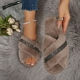 thumbnail image 2 of Womens Slippers Flat Heel Open Toe Slides Outdoor Indoor Warm Plush Casual Bedroom Shoes for Women Khaki 6.5, 2 of 10